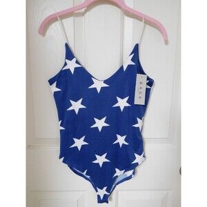 NWT~ GAZE Blue & White /Star Print Bodysuit Poly/Spandex Size Small